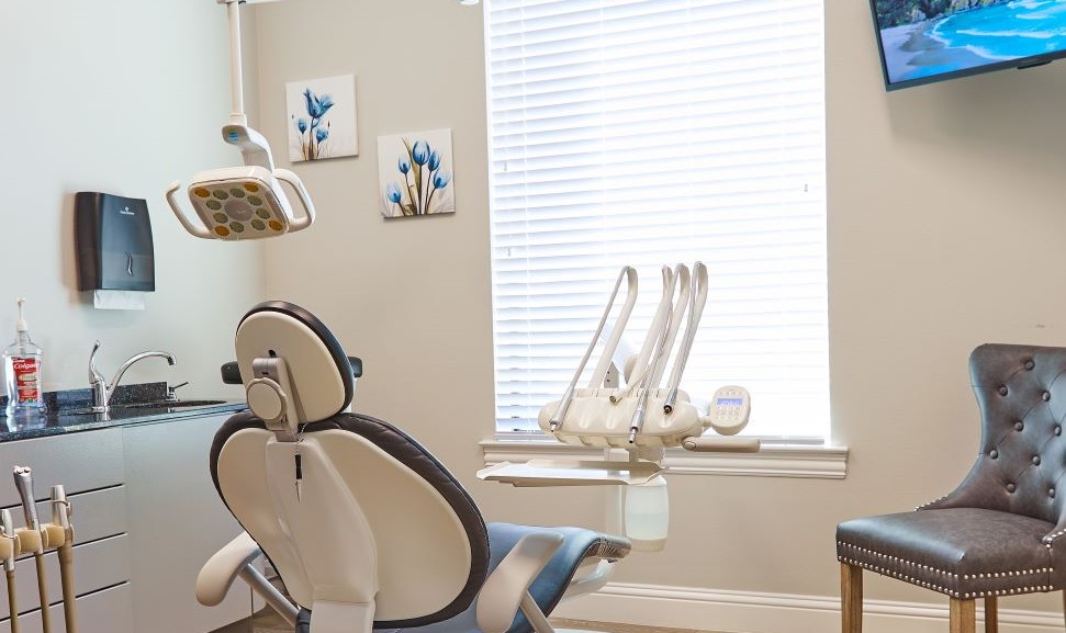 Dental treatment room with sunlight streaming in through window